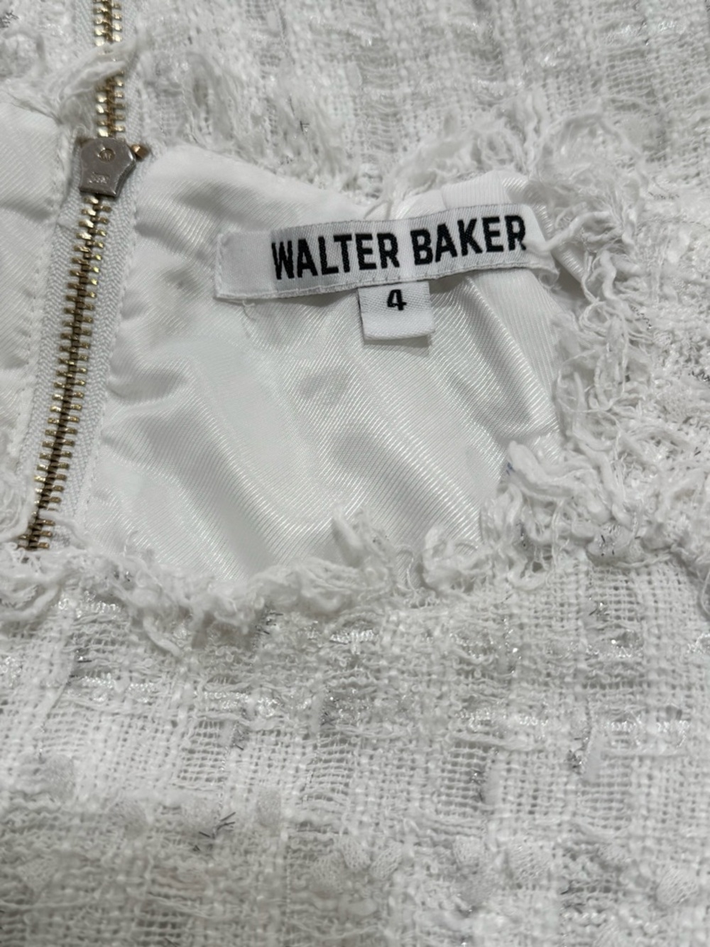 Walter Baker White Tweed Mini Dress with Gold Buttons - Picture 2 of 5